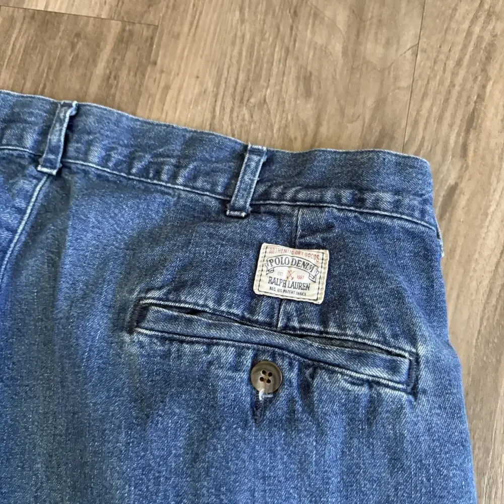 Vintage Polo Ralph Lauren Pleated Jeans Men's Size 32x28 Medium Wash Made in USA